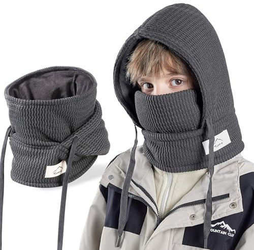 AYPOW Varm balaklava-hatt för barn 4-10 år, multifunktionell dubbelskikt termisk vindtät ansiktsskydd, skidmask, varm stickad fleecehatt mössa huva halsvärmare halsduk, pojkar flickor cykling