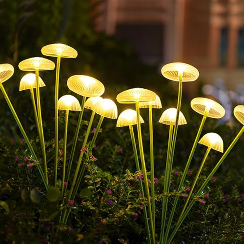 JINGTOPS 2 Pezzi Lampade Solari per Giardino, 8 LED luce Medusa Solar Lucioles, Oscillante Luce Solare per Giardino Esterno, Patio, Arbusti, Bianco Caldo