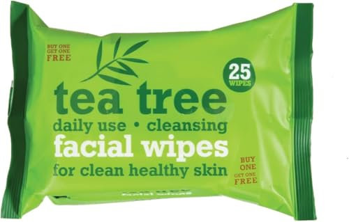 Tea Tree Facial Cleansing Wipes – Wipes for sensitive skin – Makeup Remover Wipes – Face Towel – Absorbent Effective and Soothing Cleansing – 25 Wipes Pack – (50 Wipes)