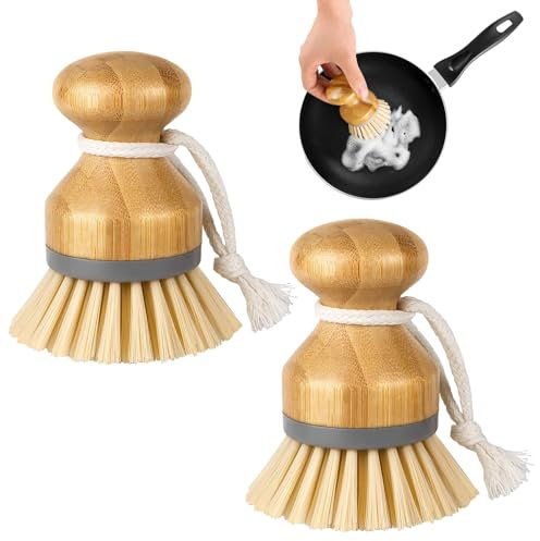 Lot de 2 brosses à vaisselle en bois, sûres, respectueuses de l'environnement et durables, adaptées pour les légumes, les champignons, la vaisselle, les brosses de cuisine.