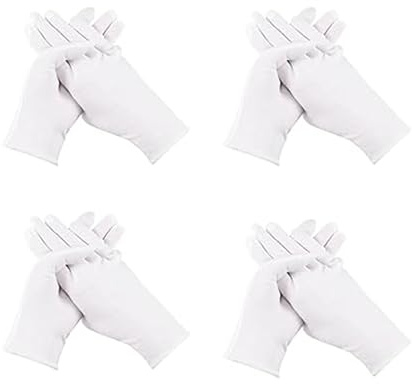 4 Pairs White Cotton Gloves, Thickened Stretchable Moisturising Gloves for Dry Hands Eczema, Soft and Resuable Safety Works Glove for Guard, Parade, Jewellery, Film Photo, Coin Inspection
