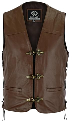 Gallanto Men's Black Leather Biker Vest with Metal Hook Fastening | Genuine Leather, Metal Hook Closure, Comfortable Lining, Heavy Duty Stitching, Motorcycle Style