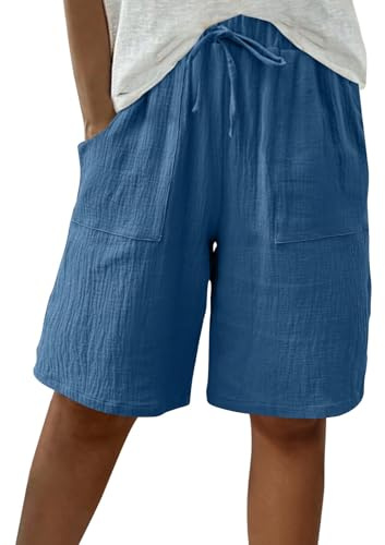 HAOLEI Bermuda Shorts for Women UK Clearance Knee Length Elasticated Waist Casual Loose Wide Leg Baggy Vacation Summer Beach Shorts