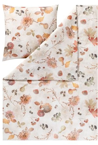 ESTELLA Bettwäsche Autumn Foliage | Kastanie | 135x200 cm + 80x80 cm | extra weich & wärmend|pflegeleicht & trocknerfest | ideale Winterbettwäsche | 100% Baumwolle