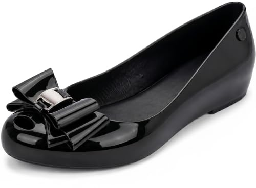 Women's Black Jelly Stylish Shoes Bow Comfortable Slip-On Ballerina Flats for Casual Outings, Summer Walks & Beachwear (Black, UK Footwear Size System, Adult, Women, Numeric, Medium, 4)