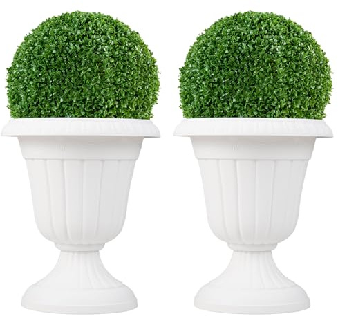 COSTWAY Set di 2 Vasi Alti, Vasi per Fiori in Plastica a Forma di Urna con Base a Piedistallo e Foro di Drenaggio, Contenitori Decorativi per Piante per Interni ed Esterni (Bianco)