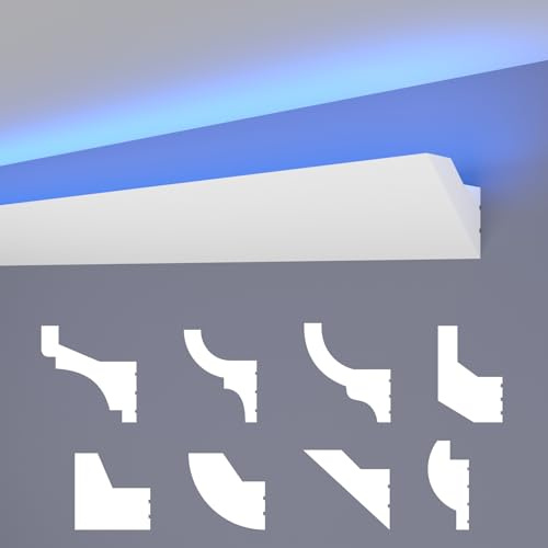 HEXIMO LED-stuckaturlister, klassisk, XPS, polystyren, indirekt belysning, vägg- och taklister ljuslist, belysning, polystyren, taklister (30,6 meter HLED 24)