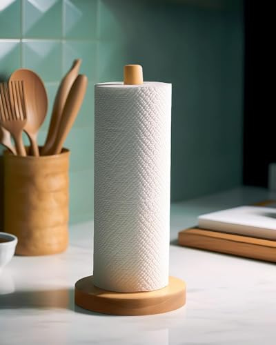 Portarotolo da Cucina in Legno,Porta Scottex Cucina da Tavolo per Piano di Lavoro,Supporto Rotolo Carta Cucina Verticale,Porta Rotolo di Carta in Legno Stabile e Decorativo per Cucina e Sala Pranzo
