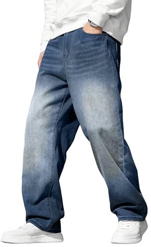 JMIERR Mens Jeans Baggy Wide Leg Stretch Denim Pants Loose Fit Vintage Baggy Pants Y2K Trousers with Five Pockets Fall Clothes 2026 Streetwear, L, Blue