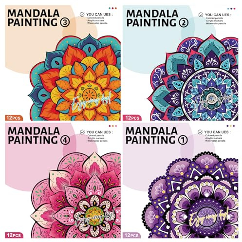 BRYXXA 4PCS Mandala Colouring Book Set for Adults, 48 Mindfulness Patterns, Adult Colouring Books, Spiral Bound Colouring Book for Relaxing Stress Relief