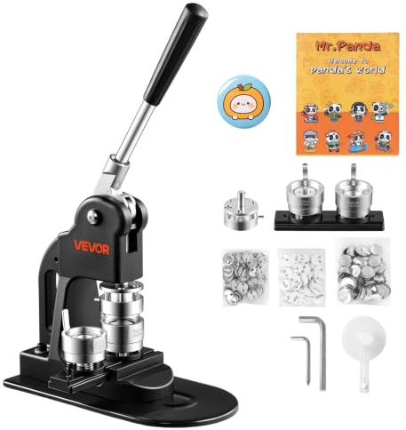 VEVOR Machine à Badges de 32 mm, Presse à Badges Épingles Personnalisés, pour DIY Épinglettes, avec 500 Kits de Consommables, Coupe-cercle, Clés Hexagonales et Livre Magique, Poignée Ergonomique, Noir