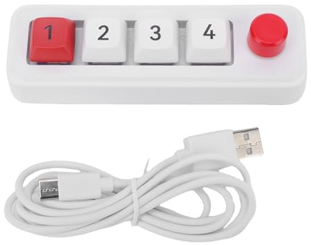 XUMIUZIY Kabelansluten USB C Numerisk Tangentbord, 4 Tangenter Numerisk Tangentbord med Flytande Fönster, Programmerbar USB C Trådbunden Enhandsmakro Mekaniskt Tangentbord för Bärbar (Vit)