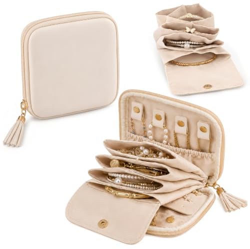 Travel Jewellery Box,Travel Jewelry Organizer,Travel Bag for Toiletries,Jewelry Case with Detachable Compartments,Pouch for Traveling, Travel Bag for Necklaces,Earrings and Rings,Mothers Day Gift