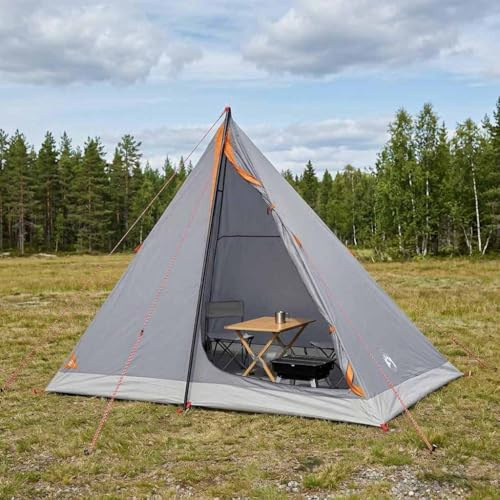 Ordellia Tienda de trekking gris naranja para 2 personas de poliéster 185T con revestimiento de poliuretano, impermeable, ligera, compacta con bolsa de transporte, incluye piquetas y correa para