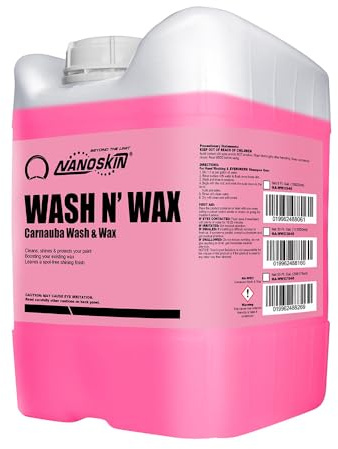 Nanoskin WASH N' WAX with Carnauba 5 gallons - Cleans & Shines in One Step | Works with Foam Cannon, Foam Gun, Bucket Washes, Pressure Washer | Carnauba Wax Protection for Cars