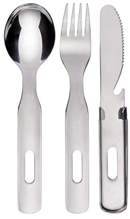 GRÄWE Camping Besteckset, 3-teilig, Campingbesteck aus Edelstahl im Outdoor Set (1x Messer, 1x Gabel, 1x Löffel)