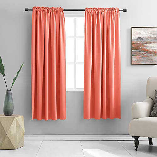 DONREN Blackout Room Darkening Rod Pocket Curtain Panels - Thermal Insulated Curtains for Living Room (Coral,42 W x 72 L Inch,2 Panels)