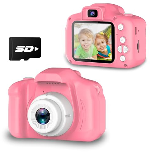 Seckton Upgrade Kids Selfie Camera, Christmas Birthday Gifts for Girls Age 3-9, HD Digital Video Cameras for Toddler, Portable Toy for 3 4 5 6 7 8 Year Old Girl with SD Card-Pink