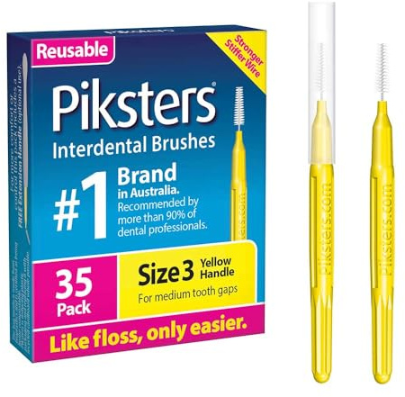 Piksters Interdental Brushes 35 pk, Size 3, for Medium Gaps, Gum Soft Bristles for Plaque Removal, Safe for Braces