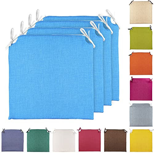 TIENDA EURASIA® Pack 4 Cojines para Sillas - Estampados Lisos con 2 Cintas de Sujeción - Ideal para Interiores y Exteriores - 40 x 40 x 3 cm (Turquesa)