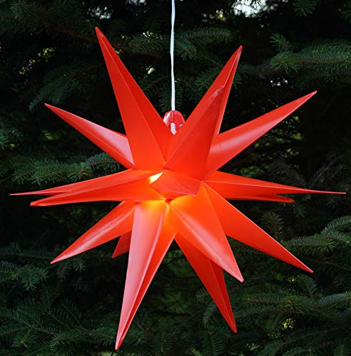 GURU SHOP 3D Außenstern Kaspar, Weihnachtsstern, Faltstern mit 18 Spitzen Incl. 7 m Kabel & LED Leuchtmittel - Ø 35 cm Trafo Rot, Kunststoff, Weihnachtsstern, Adventsstern