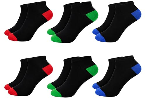 Barn 6 par träningsankelstrumpor unisex | Svart/vitfärgad hältå | Inomhus/utomhussport, löpning, promenader, atletisk | hem, skola, PE, vardaglig, mjuk, hållbar och snabbtorkande | 4-14 år, Pojkar 6