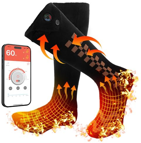 Beheizbare Socken, Elektrische Beheizte Socken mit App-Steuerung, 5000mAh Wiederaufladbare Beheizbare Socken Damen Herren, Waschbare Warme Socken für Winter, Camping, Jagd, Skifahren im Freien