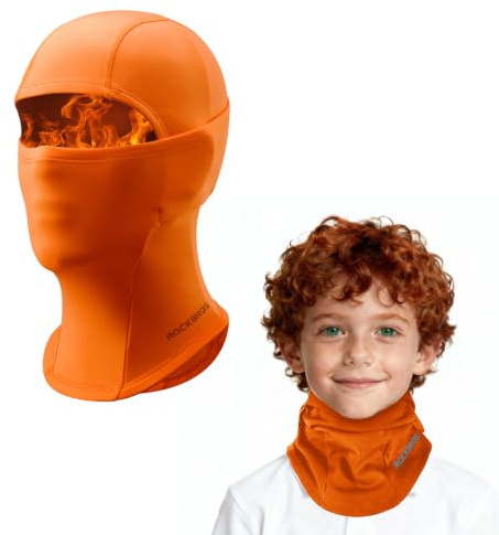 ROCKBROS Cagoule Polaire Cyclisme Garçon Fille Adolescent Coupe-Vent Automne Hiver Balaclava Enfant Respirant Thermique Souple Confort Sous Casque Sports Vélo Snowboard Ski Course Polyester Orange