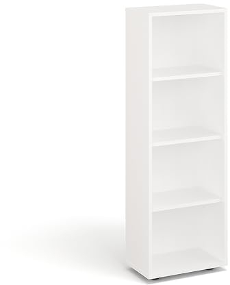 KOMTO Regal 40 cm breit Weiß - Bücherregal mit 4 Ebenen und Höhenverstellbare Regale, Standregal, Aufbewahrungsregal | Bookshelf Lumo 40 x 120 x 24 cm (BxHxT)