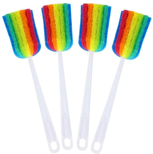 Bottle Brush Cleaner 4PCS Sponge Cleaning Brushes Long Handle Scouring Pad Scrub Brushes for Kitchen Clean Baby Bottle Glasses Mugs Cups (4 PCS)