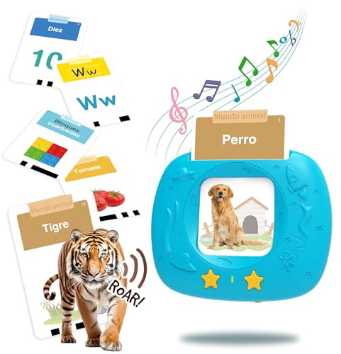 HOMESTEC Tarjetas Flash Parlantes, Juego Educativo Audibles para Regalo de Niños de 2 a 6 Años, 216 Hojas, 432 Palabras en Español, Tema Espacial Juguete Montessori, Azul