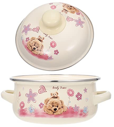 Ciieeo Enamel Pot 1Pc Small Cooking Pot with Lid Heat Insulated Handles Versatile Stockpot for Home Stew Soup Milk and More
