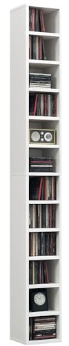 Mueble para CD y DVD HOMCOM, Estante de Columna, Mueble con 12 Compartimentos, Capacidad máx. 204 CD, 21 x 20 x 175 cm, Blanco