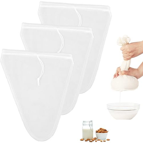 Sacchetti per latte di noci, 3 panni riutilizzabili per latte di noci biologici, per formaggio, multiuso, in nylon, sacchetti per latte di noci, organici, lavabili, sacchetti per formaggio, succo di