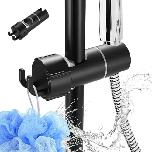 Tenbrachian Support Pommeau de Douche, Support de Douche Sans Percage, Support de Douchette Rotatif à 360° Réglable 18-25 mm, Fixation Pommeau de Douche avec Crochets pour Barre de Douche Douchette