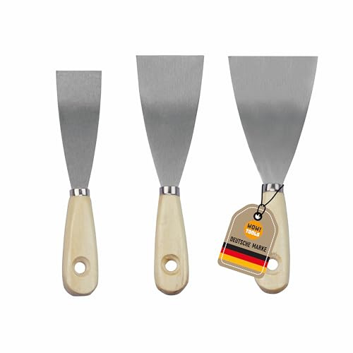 WOW!TOOLS Spachtel-Set 3-teilig STANDARD – Malerspachtel in 40 mm, 60 mm und 80 mm mit flexiblem Stahlblatt und lackiertem Holzgriff