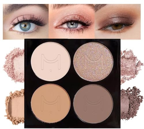 Kinretixia Lidschatten Palette Mit Spiegel, Lidschatten Quads, mischbar, matt, 4 helle Nude-Champagner-Gold- und Hell-Dunkelbraun-Lidschatten, Langanhaltendes Augen Make-Up