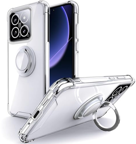 Silverback Funda para Xiaomi 15, Soporte de Anillo Giratorio de 360 Grados, Carcasa con Transparente de TPU a Prueba de Golpes - Transparente