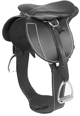 LeMieux Toy Pony Jump Saddle & Stud Girth - Leather Saddle and Girth - Suitable for Ages 8+ - Black