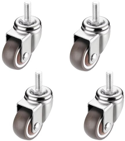 Ruote Girevoli Industriali da 1/1,25/1,5 pollici, Rotelle con Gambo Filettato M6/M8, Piccole Ruote Girevoli per Trasporto, set da 4, Rotelle in Gomma Antiusura per Carrelli/Mobili (1in M8x20)