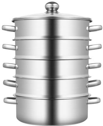 Mantowarka - Vaporera de 5 pisos con tapa de cristal, olla para inducción, 26 cm