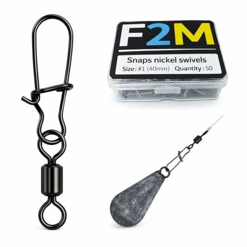 F2M - Boite de 25 émerillons agrafes INOX Taille #8 - Longueur 22mm - Résistance 11kg - Emerillon Attache Rapide pour leurres Souples, crankbait, jig, cuillère, Poppers - Pêche aux leurres Truite Bar