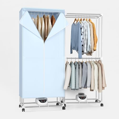 Innotic Asciugatrice elettrica Stendibiancheria elettrica 1500 W, asciugatura rapida, 2 livelli, stendibiancheria pieghevole, stendibiancheria elettrica con 4 ruote, grande capacità, acciaio