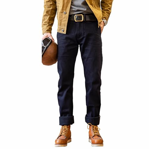Red Tornado Vintage 14.5oz Men's Jeans Raw Selvedge Denim Pants Slim Fit Taper Jean Blue-Black Double Dyeing L30W31