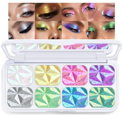 Noerrors 8 Farben Chamäleon Lidschatten Make-up Palette, Diamant Lang anhaltender wasserdichter Glitzer-Lidschatten,Intensive Farb-Holographische Regenbogen-Glanz-Gesichts-Highlighter für Make-up