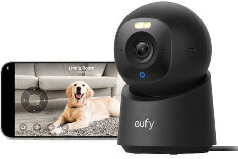 eufy Security Indoor Cam E30, telecamera wifi interno 4K UHD, Rotazione Pan-Tilt a 360°, Visione Notturna a Colori, Rilevamento AI, Tracciamento Automatico di Persone/Animali, Nero