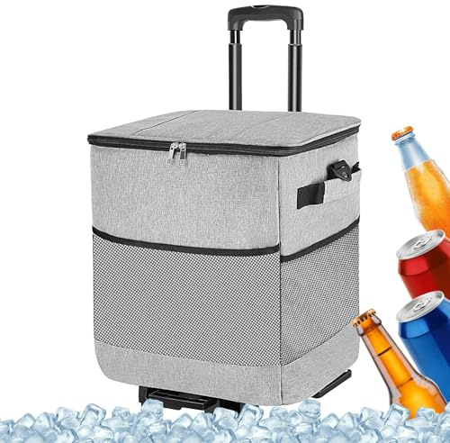 Glacière avec Roues | Sac Isotherme Étanche Souple - Caddie Isotherme Réutilisable à Roues Design Imperméable pour Repas Route Pique-Nique Plage Extérieur