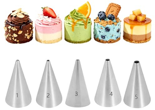 5 Pcs Writing Piping Nozzles Set (1, 2, 3, 4 & 5) Icing Nozzles, Piping Tips for Decorating Cookies, Pastries, Cakes, Cupcakes Compatible with Piping Bags