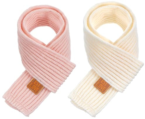 APLZGMG 2 sciarpe invernali calde per bambini, morbide, scaldacollo in maglia, sciarpe calde per bambini, rosa, beige, 110 cm x 9 cm