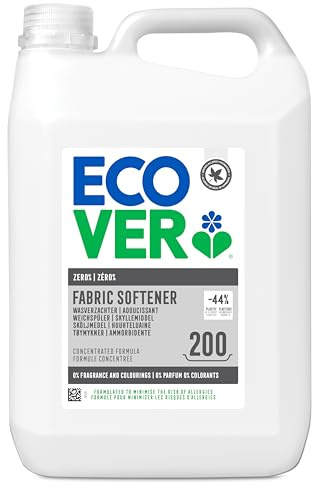 Ecover Zero Fabric Softener Refill for Sensitive Skin, Baby Fabric Conditioner, Dermatologically Tested, 200 Washes, 1x 5L